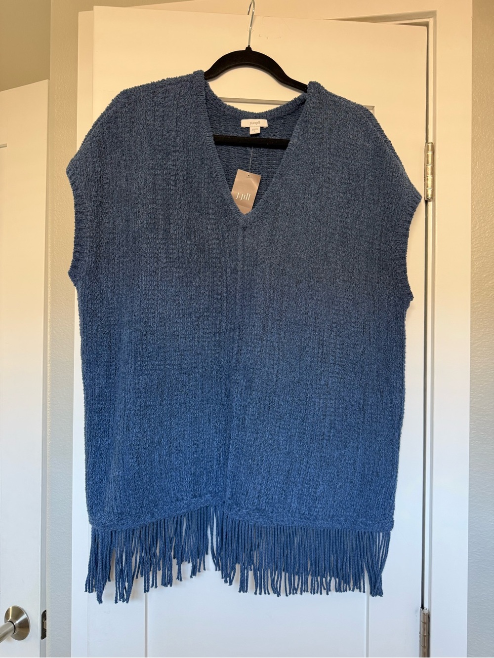 J. Jill Denim Blue V-Neck Fringe Sweater Vest